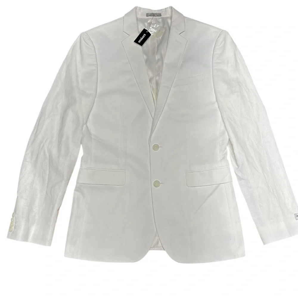 NEW ~ EXPRESS Men’s White Linen Blend Photographer Fitted Suit Jacket ~ Size 36R - Picture 9 of 10